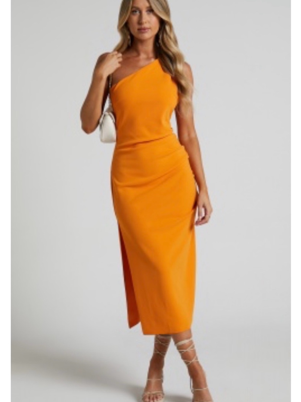 Showpo One-Shoulder Bright Orange Midi Dress